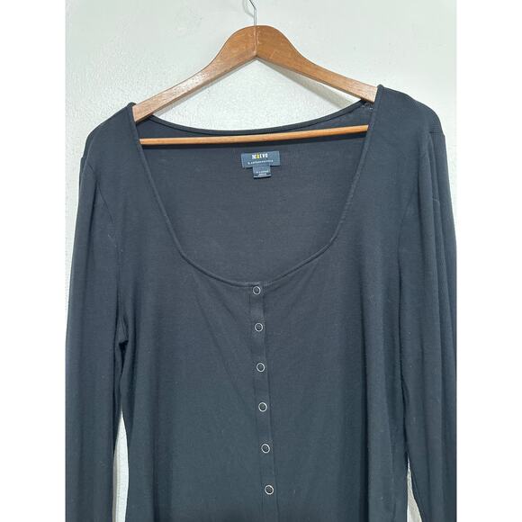 Maeve by Anthropologie Ultra Soft Ribbed Long Sleeve Henley Snap Shirt XL Black - Picture 3 of 10